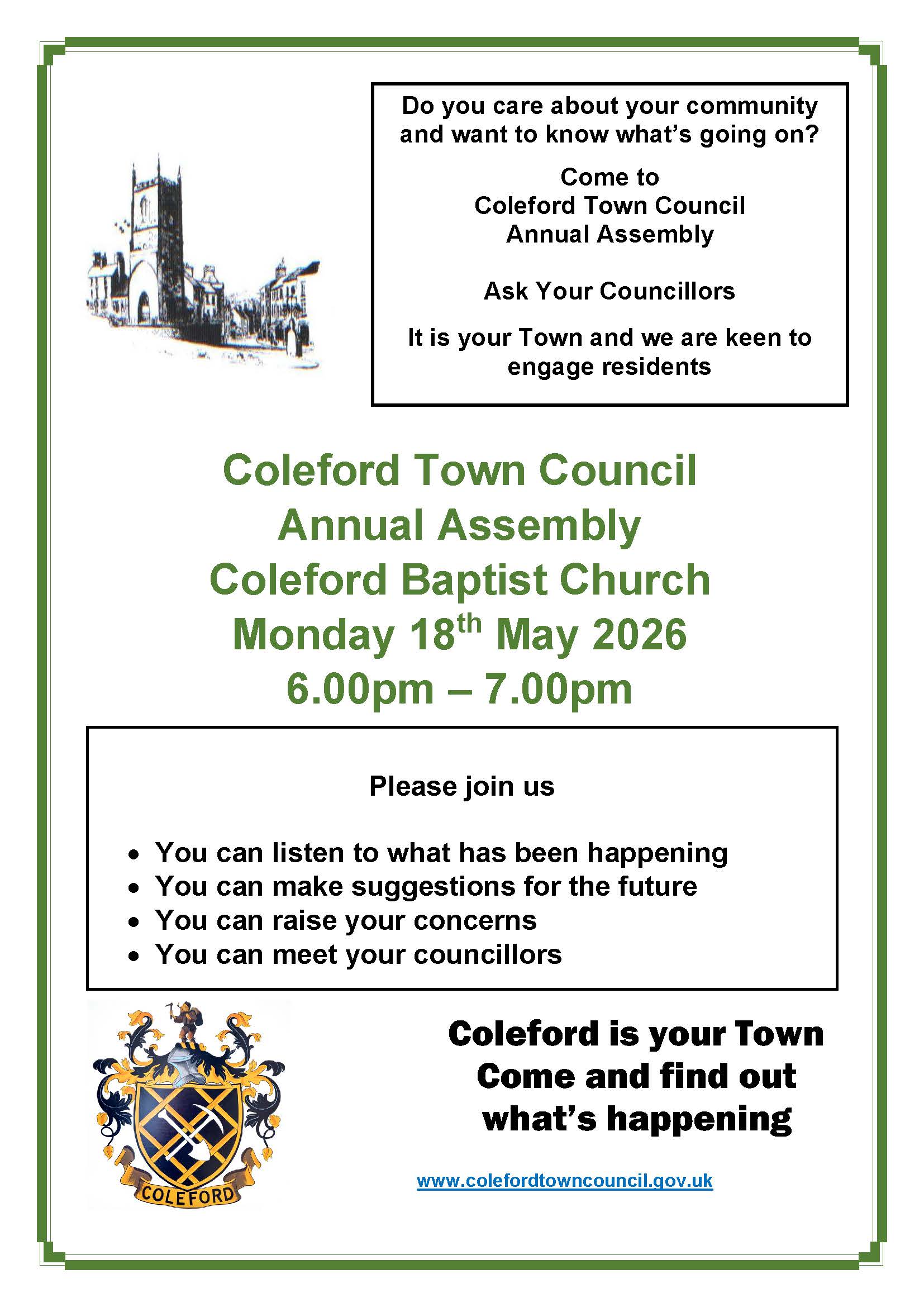 Annual Assembly at Coleford Baptist Church Monday 18th May 2026 6-7pm